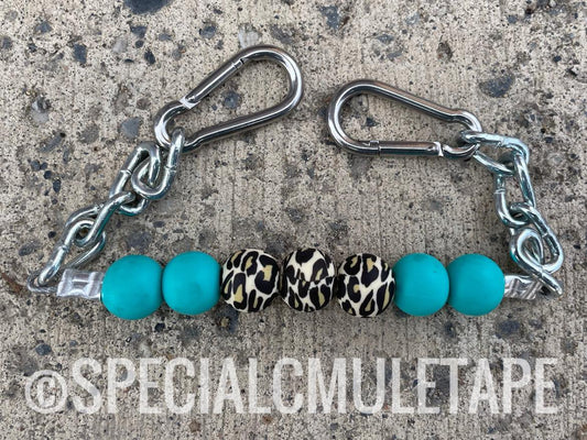 Turquoise/Leopard Silicone Beaded Curb Chain