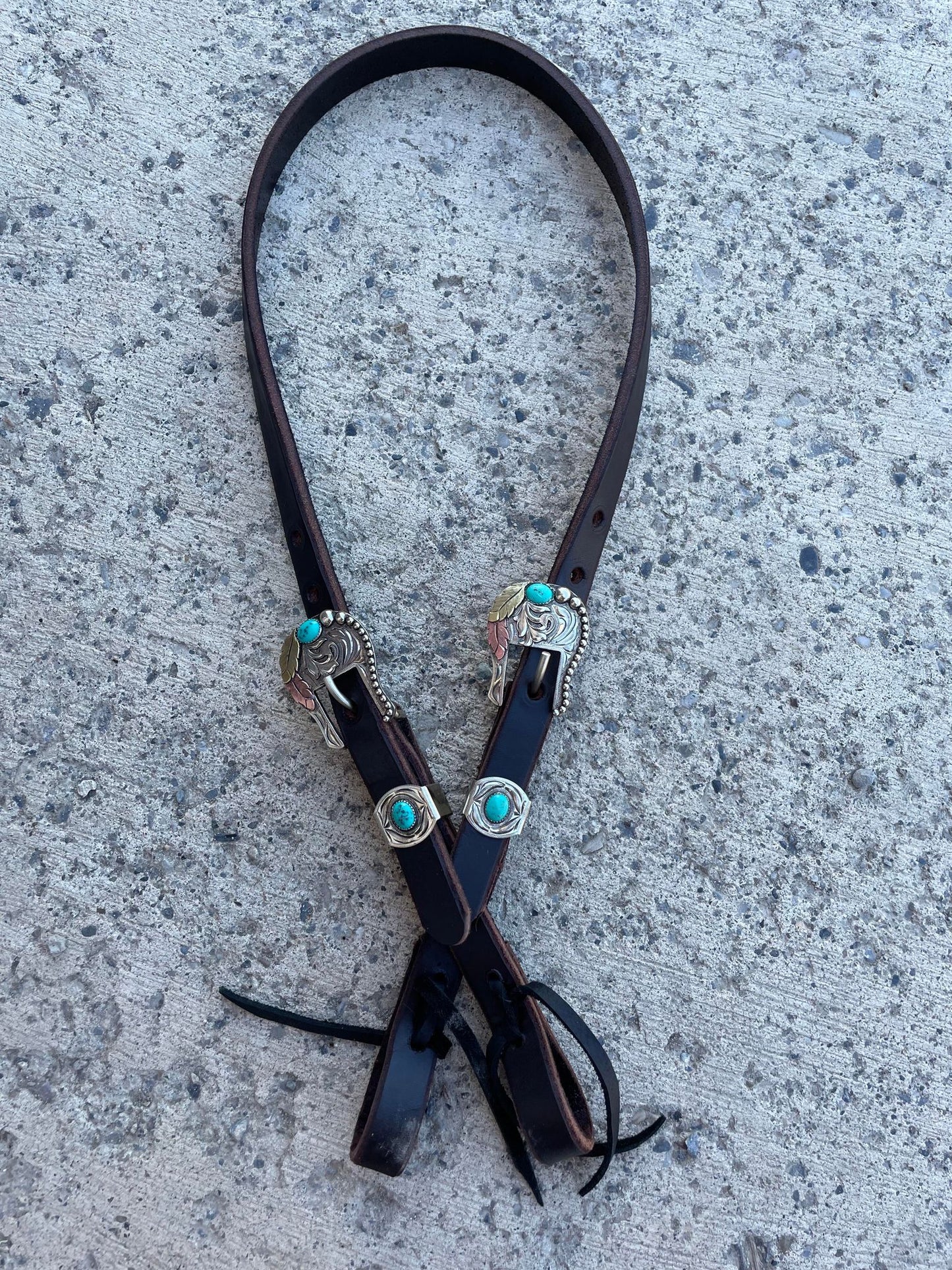 Turquoise Feather Swirl Hot Oil Headstall