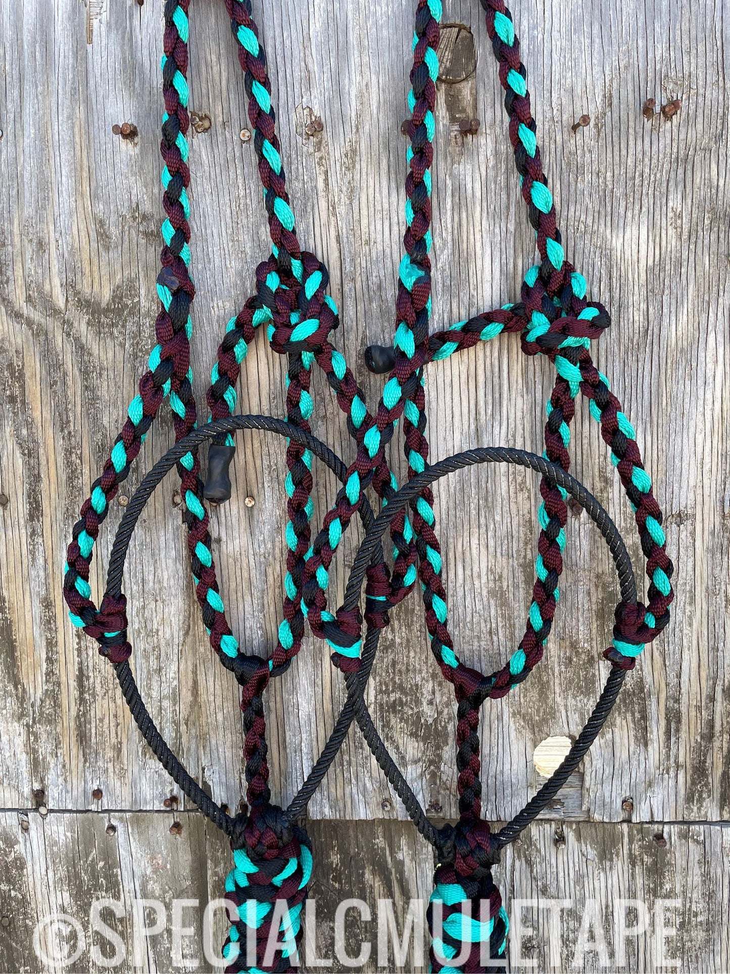 Burgundy, Teal and Black Lariat Halter