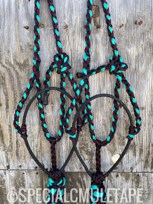 Burgundy, Teal and Black Lariat Halter