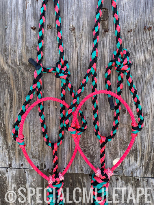 Black, Neon Pink and Teal Lariat Halter