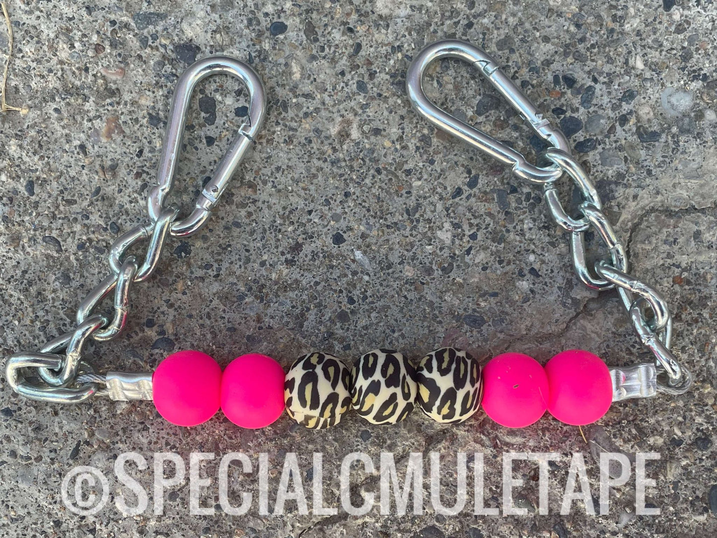 Neon Pink & Leopard Silicone Beaded Curb Chain