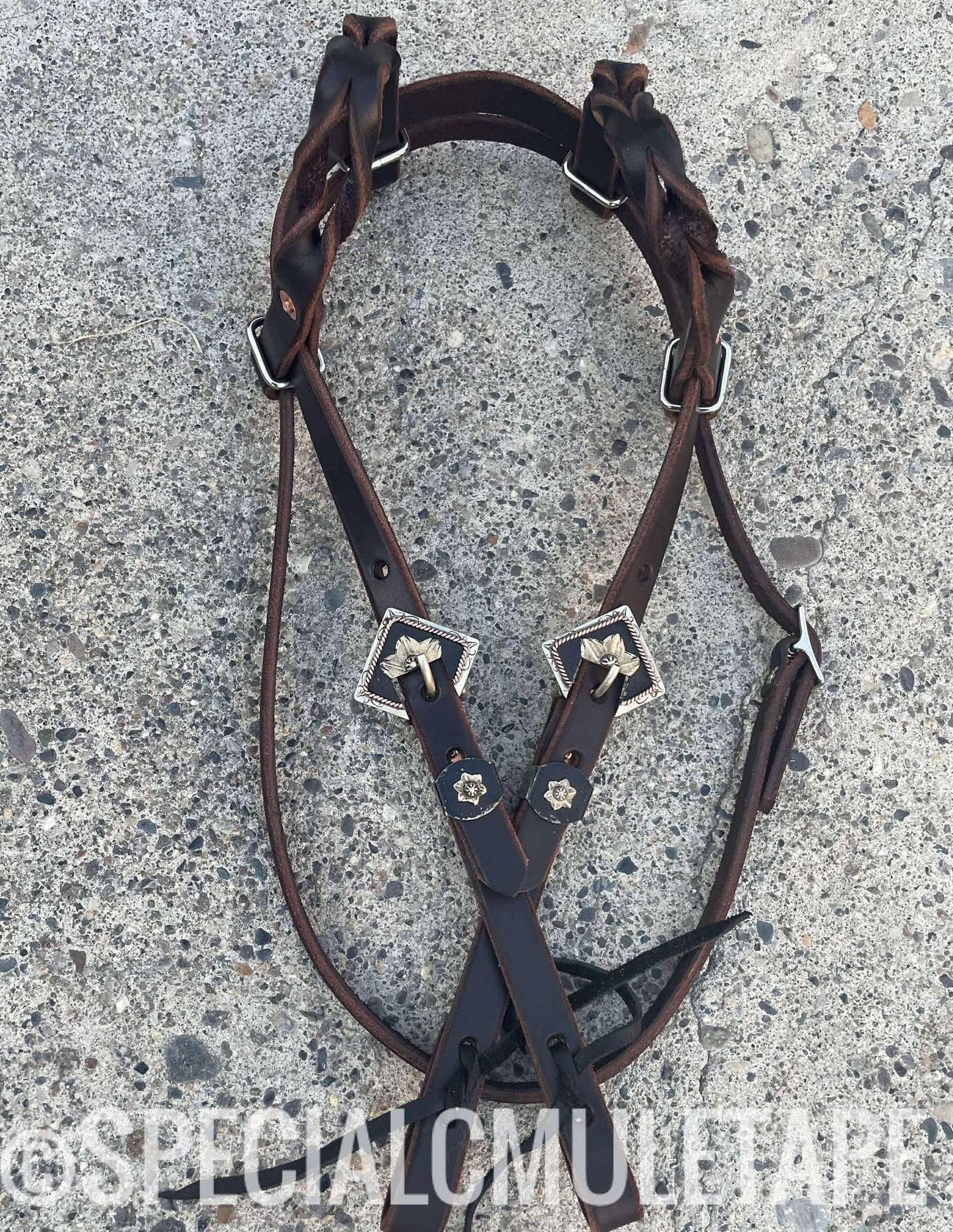 Square Flower DOUBLE EAR Leather Headstall