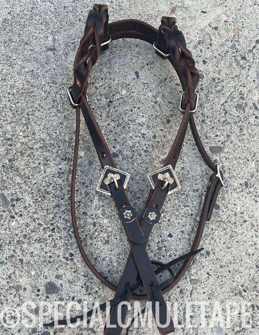 Square Flower DOUBLE EAR Leather Headstall