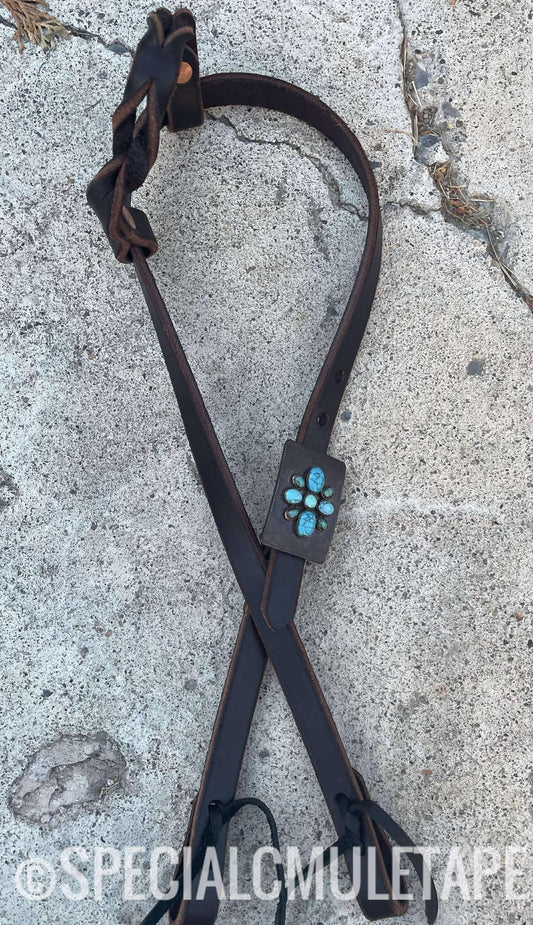 Turquoise Cluster Mad Cow Leather Headstall