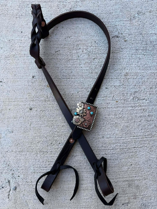 RR Headstall-Floral Flat Face Buckle