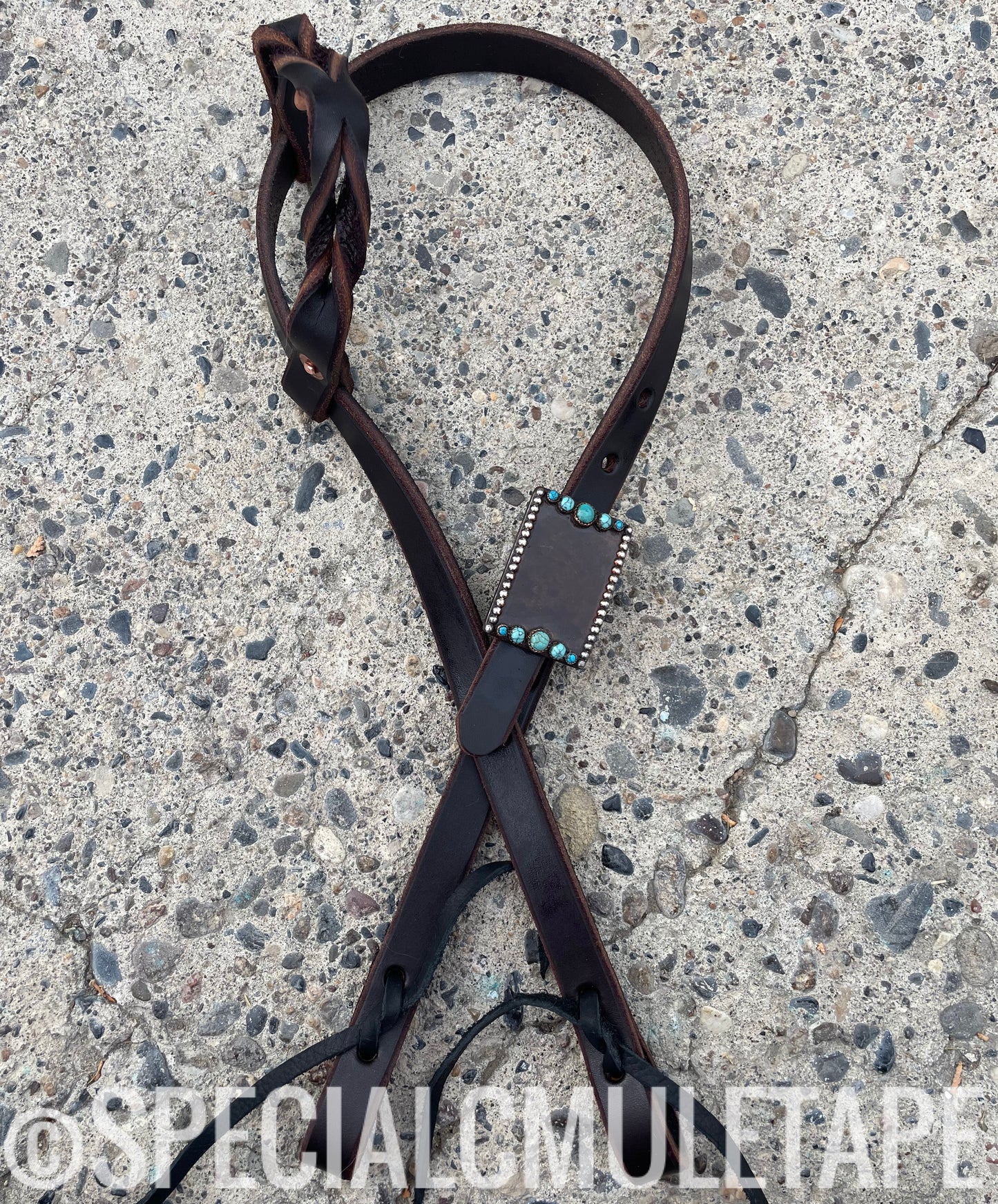 Ten Turquoise Stone Mad Cow Leather Headstall