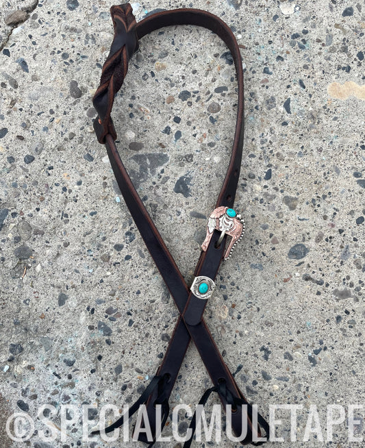 Turquoise & Feather Posh Ponies Leather Headstall